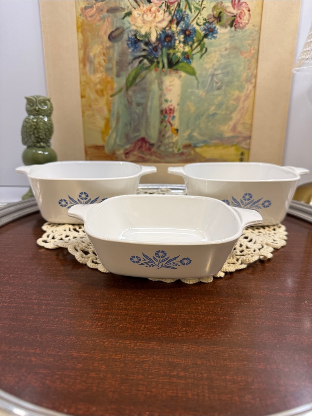 Vintage Corning Ware Blue Cornflower 3-Piece Petite Casserole Dish Lot
